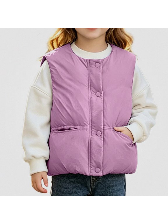 Girls Quilted Vest with Pockets Warm Outerwear Wind Resistant Shell Size 3T