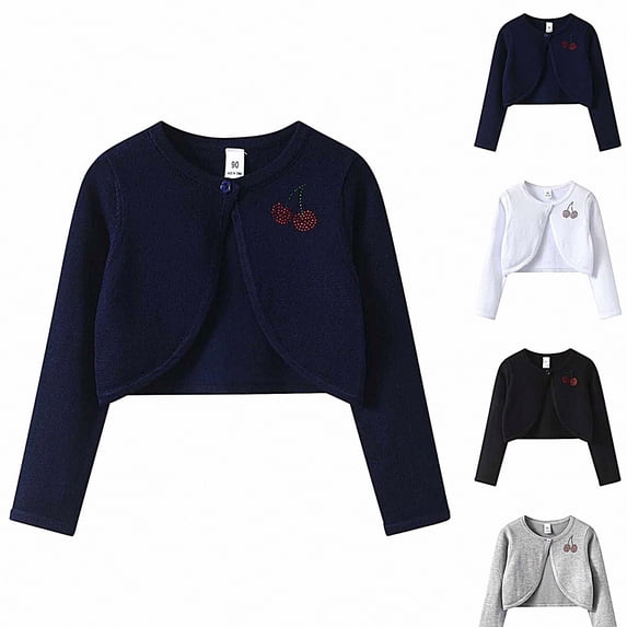 Afuyipoi Girls Rhinestone Cherry Button Front Knit Cardigan Sweater 100% Cotton Cape for Kids Size 1-13Y Fall Fashion Black Size 2T
