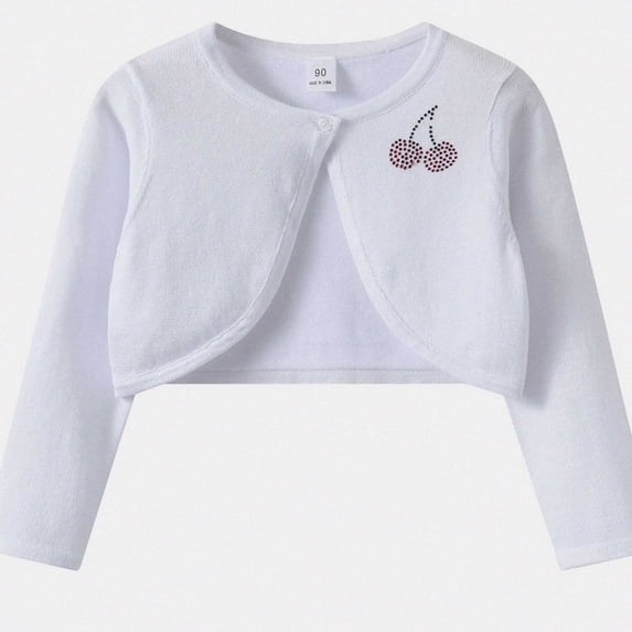 Afuyipoi Girls Rhinestone Cherry Button Front Knit Cardigan Sweater 100% Cotton Cape for Kids Size 1-13Y Fall Fashion White Size 10