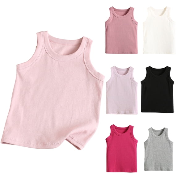 Afuyipoi Girls Ribbed Knit Tank Top (2-13 Years) Summer Lightweight Cotton Sleeveless Top Breathable Round Neck Undershirt White 3/4