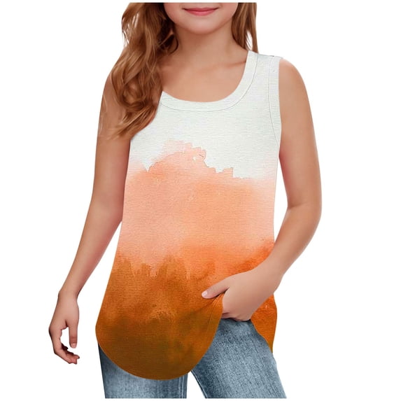 Afuyipoi Girls Ribbed Tank Tops,Sleeveless Printed Square Neck Summer Top Orange 5-6