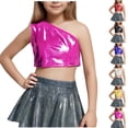 thumbnail image 1 of Afuyipoi Girls Sequin Sloping Shoulder Tank Top (3-16 Years) Summer Glitter Sleeveless Crop Top Exposed Waist Performance Costume for Recital Black 8/10, 1 of 5