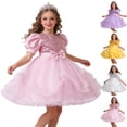thumbnail image 1 of Afuyipoi ​Girls Sequins Puff Sleeve Tulle Dress (2-11 Years) Summer Round Neck Mesh Bowknot Princess Party Gown for Flower Girl White 9/10, 1 of 8