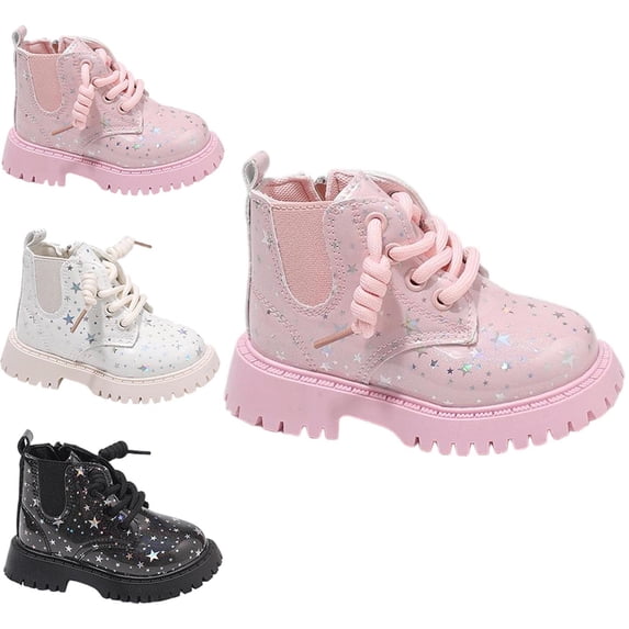 Afuyipoi Girls' Shiny Patent Leather Martin Boots British Style Non-Slip Short Boots for Toddlers Kids Size 6.5 Toddler - 12 Little Kid Black Size 8.5 Toddler