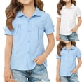 thumbnail image 1 of Afuyipoi Girls Short-Sleeve Button-Up Shirts Classic Collar Breathable Cotton Solid Color School Uniform Shirts White Size 12/13, 1 of 8
