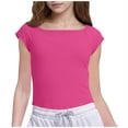 thumbnail image 1 of Afuyipoi Girls Short Sleeve T-shirts,Round Neck Summer Solid Color Casual Tees Hot Pink 7-8 T, 1 of 8