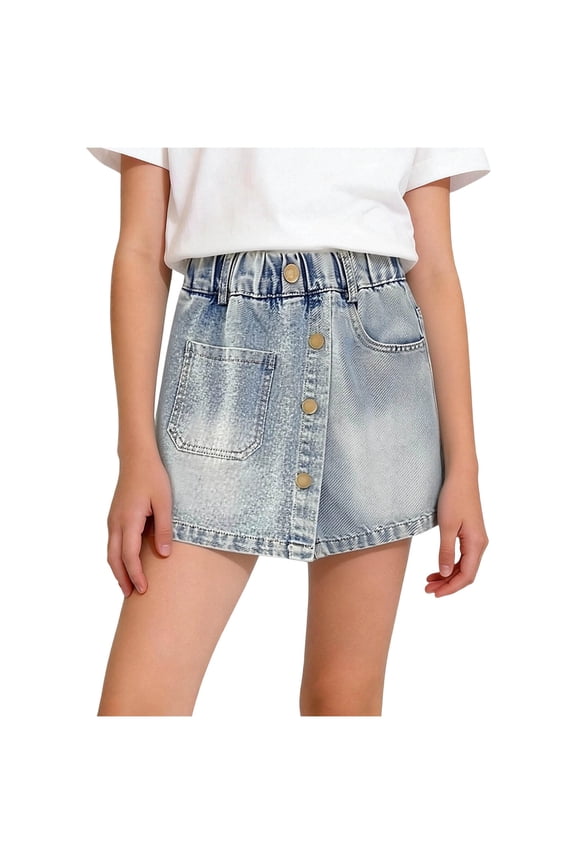 Girls Skort Denim,Pocket Layer Ride Guard Elastic Waist Summer Jean Shorts Blue 9-10