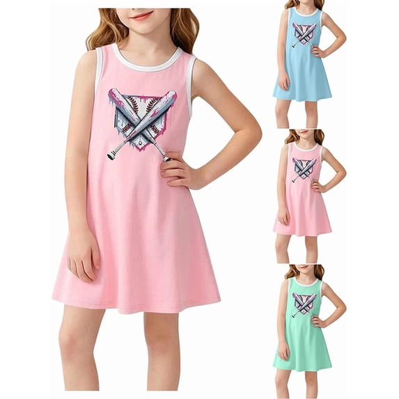 Afuyipoi Girls Sleeveless Casual Dress Size 2-8Y Summer Contrast Trim A-Line Sundress for Kids Daily Wear Blue Size 2T