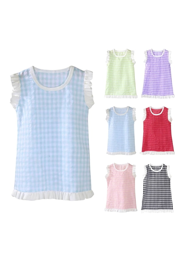 Girls Sleeveless Checkered Dress Size 6M-12Y Summer Lace Collar Princess Casual Sundress for Kids Purple Size 2T