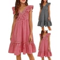 thumbnail image 1 of Afuyipoi Girls Sleeveless Dress Size 3-13 Plaid V-Neck Summer Sundress for Kids Casual Daily Wear Red Size 12, 1 of 8