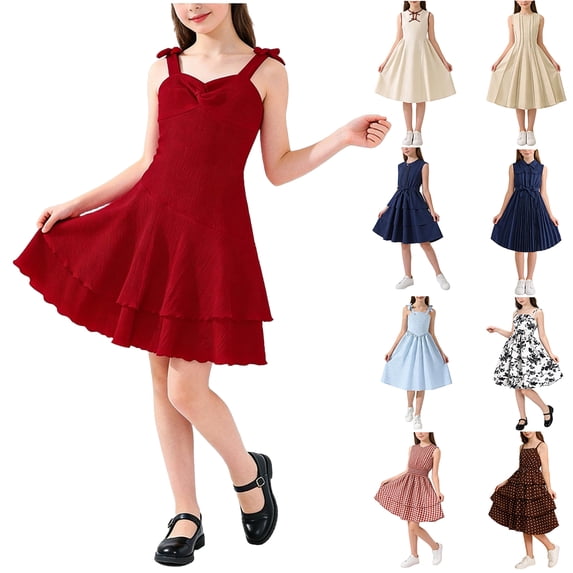 Afuyipoi Girls Sleeveless Dress Size 3-13Y Brown Polka Dot Printed Sundress for Kids Beach Travel Brown Size 9
