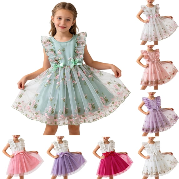 Afuyipoi Girls Sleeveless Princess Dress Size 3-8Y Pearl Flower Mesh Tulle Gown for Wedding Party Wear Hot Pink Size 4T