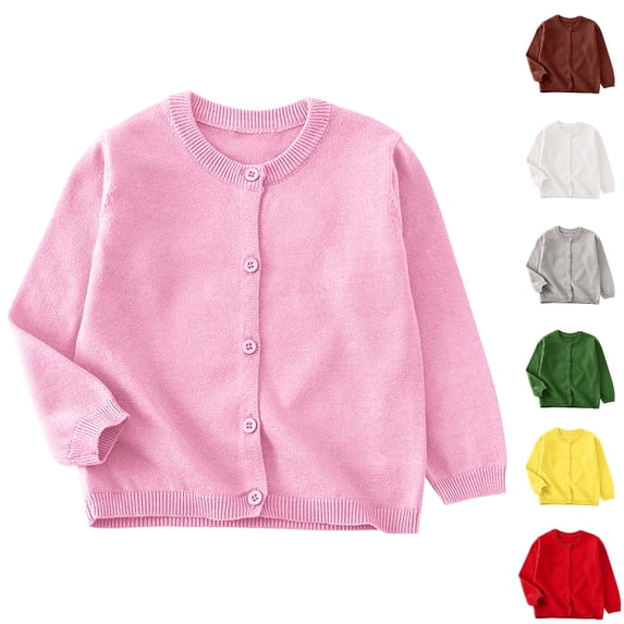 Afuyipoi Girls Solid Color Knitted Cardigan Size 2-10 Long Sleeve Round Neck Fleece Sweater for Kids School Casual Winter White Size 5