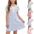 thumbnail image 1 of Afuyipoi ​Girls Solid Color Peter Pan Collar Dress (2-12 Years) Summer Short Sleeve Soft Cotton Feel Casual Dress for School & Play Green 3T, 1 of 8