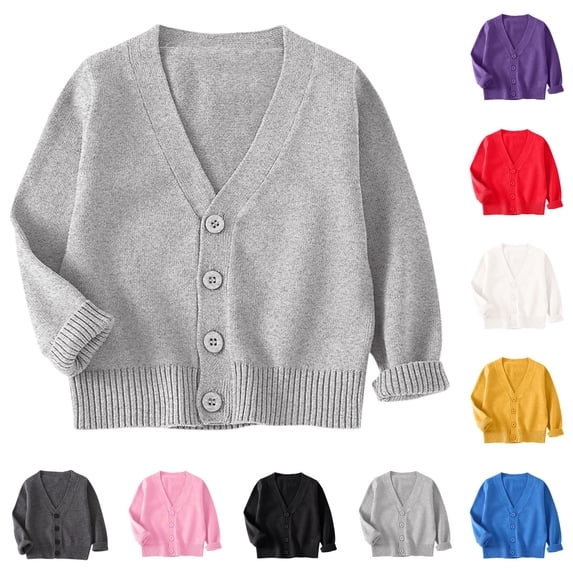 Afuyipoi Girls Solid Color V Neck Cardigan Size 2-10 Long Sleeve Knit Button Sweater for Kids Casual Daily Wear Black Size 11