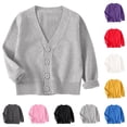 thumbnail image 1 of Afuyipoi Girls Solid Color V Neck Cardigan Size 2-10 Long Sleeve Knit Button Sweater for Kids Casual Daily Wear Green Size 4T, 1 of 7