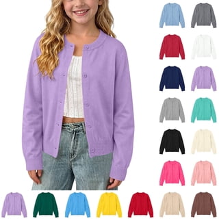 Afuyipoi Girls Solid Knit Cardigan Size 1-11 Long Sleeve Round Neck Button Down Sweater for Kids School Casual Purple Size 4T