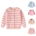 thumbnail image 1 of Afuyipoi Girls Striped Knit Cardigan Size 1-8Y Long Sleeve Round Neck Sweater for Kids Daily Casual Pink Size 5T, 1 of 10