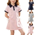 thumbnail image 1 of Afuyipoi Girls Student Style Polo Dress (12M-13Y) Summer Short Sleeve Lapel A-Line Skirt with Side Drawstring for School Gray 10/11, 1 of 8