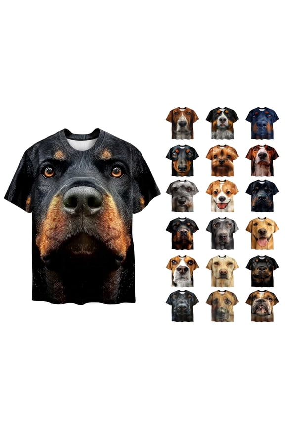 Graphic T-shirts for Men, Funny Dog Print Short Sleeve Round Neck Summer Tee Tops Gray XL