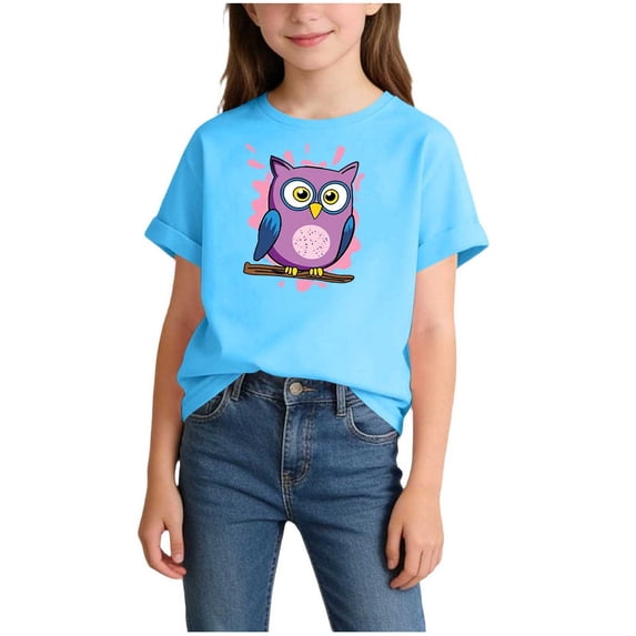 Afuyipoi Graphic Tees for Girls,Printed Breathable Short Sleeve Summer Tees Light Blue 12-14 T