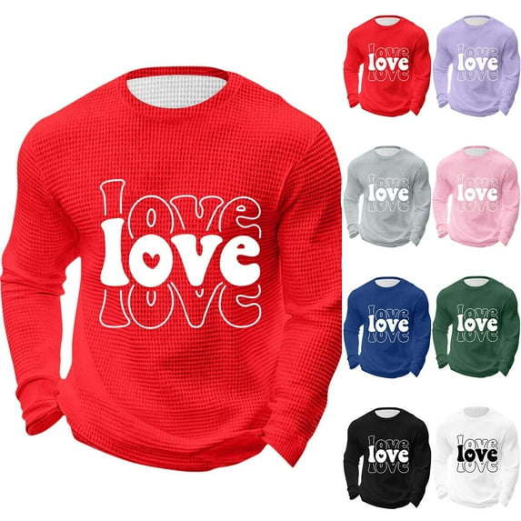 Afuyipoi Graphic Tees for Men,Crew Neck Long Sleeved Lightweight Valentine's Day Shirts Pink M
