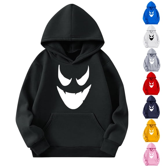 Afuyipoi Halloween Hoodie for Kids(4-13), Casual Fall Winter Hooded Sweatshirts Graphic Print Pullover Tops for Boys Girls Gray 4 Years