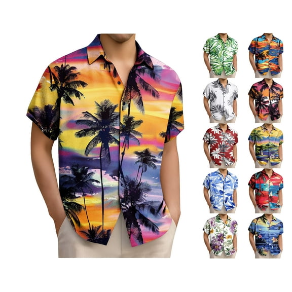 Afuyipoi Hawaiian Shirt for Men, Short Sleeves Tropical Printed Casual Button Down Summer Beach Floral Shirts Multicolor Size 4XL