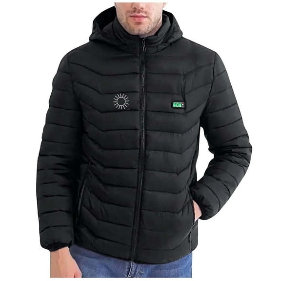 Afuyipoi Heated Jacket for Men Women,USB Charing Electric Thermal Heating Coat Windproof Winter Coat with Removable Hood Hooded Down Jacket for Winter Clothes Black 2XL