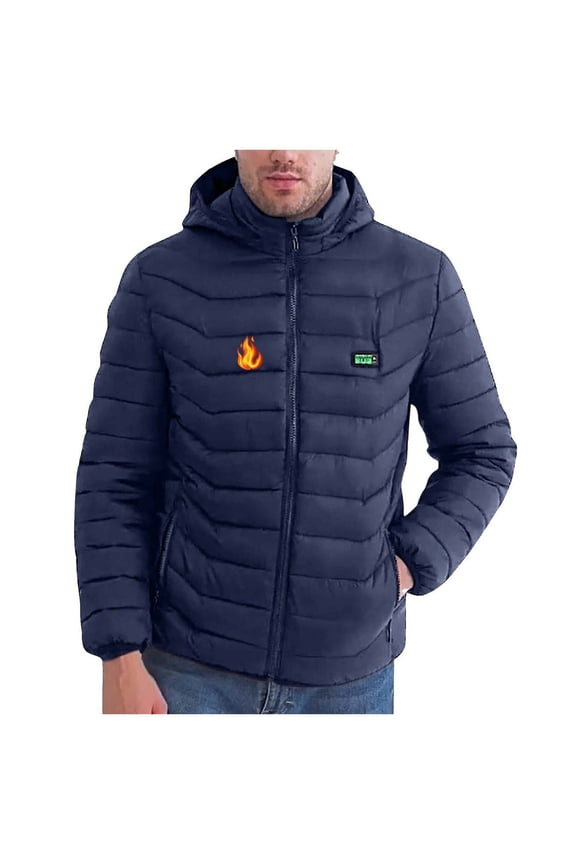 Heated Jacket for Men,Electric Heating Coat Heating Tanks USB Charging 21 Heating Area Long Sleeve Hooded Outwear Blue S