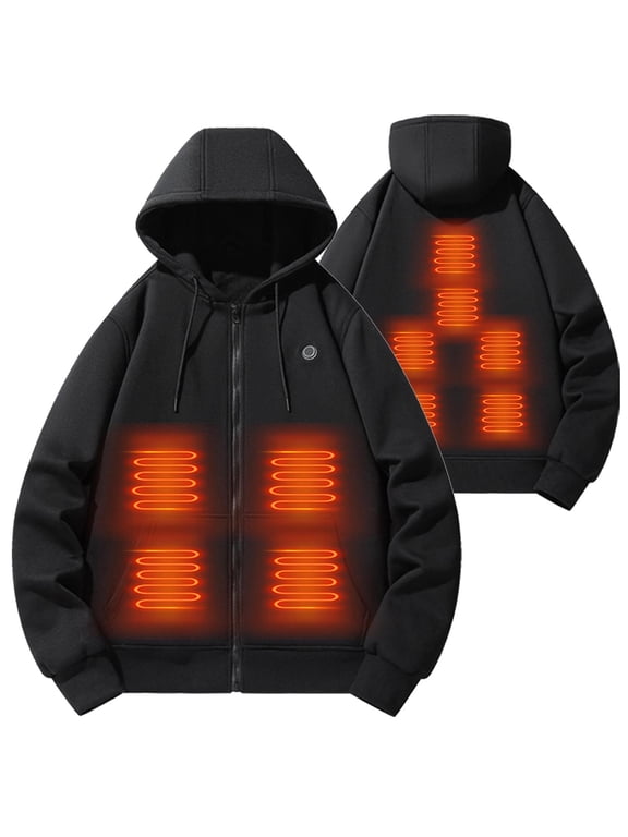 Heated Jacket for Men Women,Electric Zip - up USB Charing Hooded Casual Jacket Black M