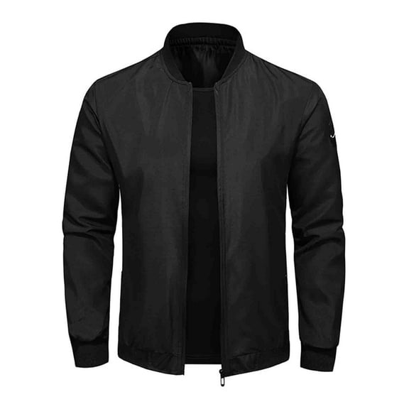 Afuyipoi Hoodless Lightweight Jacket for Men, Zip Up Long Sleeve Fall Winter Outwear Black Size 5XL