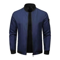 Afuyipoi Hoodless Lightweight Jacket for Men, Zip Up Long Sleeve Fall Winter Outwear Blue Size 6XL