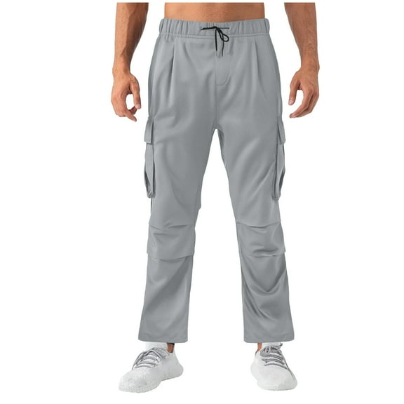 Afuyipoi Khaki Cargo Pants for Men,with Multiple Pockets Drawstring Elastic Waist Causal Lounge Pants Gray L/36