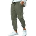 thumbnail image 1 of Afuyipoi Khaki Jogger Pants for Men,Breathable Elastic Waist Casual Striped Workwear Printed Drawstring Pants Green 3XL/44, 1 of 3