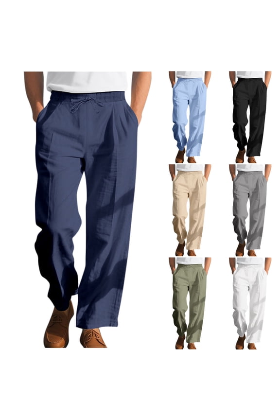 Khaki Pants for Men,Casual Straight Leg Breathable Drawstring Long Pants Navy M/34