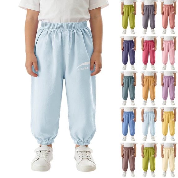 Afuyipoi Kids Active Sweatpants Cotton Linen Blend Mid High Rise Lightweight Breathable Loose Casual Jogger Pants Size 1-6 Years Blue Size 5