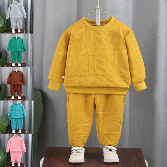 Afuyipoi Kids All Over Letter Print Long Sleeve Sweatshirt and Jogger Pants Set 100% Cotton 2-12Y Army Green Size 8