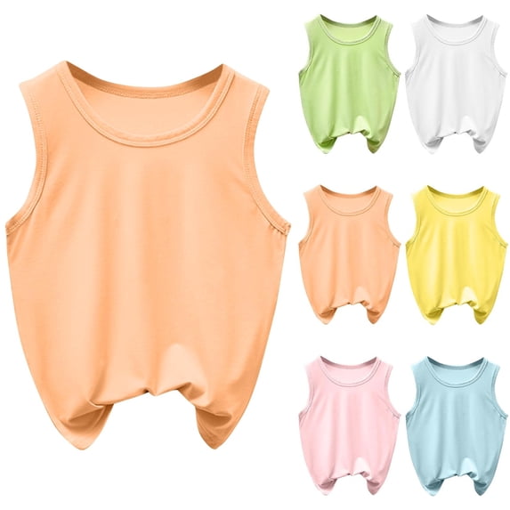 Afuyipoi Kids Basic Solid Tank Top (2-12 Years) Summer Breathable Modal Cotton Blend Undershirt Soft Round Neck Sleeveless Base Layer for Daily Wear Blue 11/12