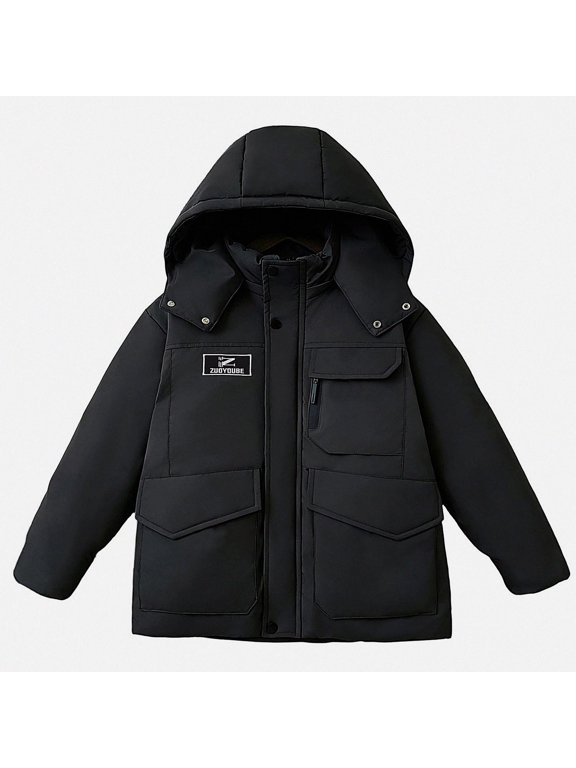 Kids Boys Hooded Puffer Parka with Soft Lining Warm Outerwear Size 5T