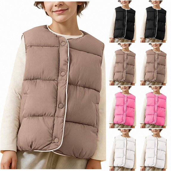 Afuyipoi Kids Button Down Quilted Jacket Sleeveless Puffer Winter Warm Gilet Size 2-10 Khaki Size 2T
