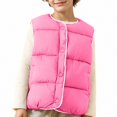 thumbnail image 1 of Afuyipoi Kids Button Down Quilted Jacket Sleeveless Puffer Winter Warm Gilet Size 2-10 Pink Size 5T, 1 of 7