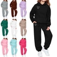 thumbnail image 1 of Afuyipoi Kids Cozy Fleece Heart Print Hooded Sweater and Elastic Waist Sweatsuit Pants Set 2-13Y Pink Size 3T, 1 of 5