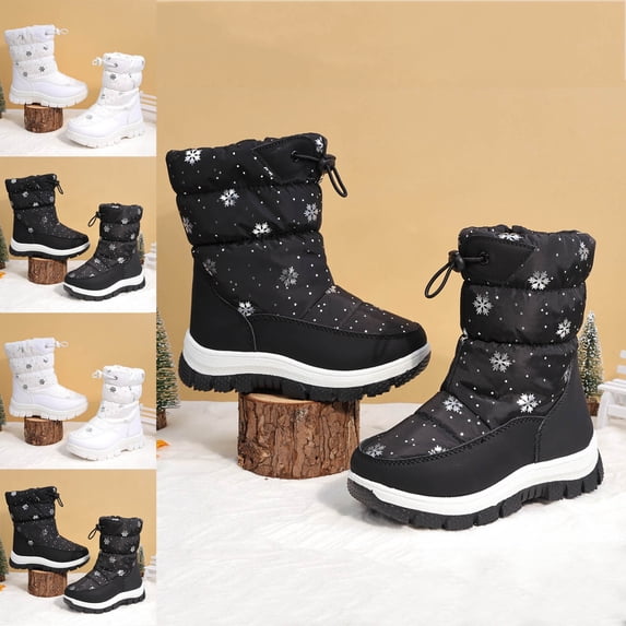 Afuyipoi Kids' Cute Snowflake Snow Boots Polyester Fleece Lined Warm High Boots Size 11 Little Kid - 2 Big Kid Black Size 12.5 Little Kids