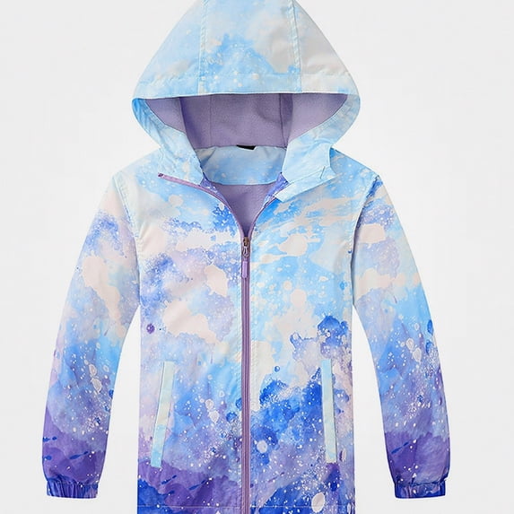 Afuyipoi Kids Gradient Hooded Jacket Windproof Waterproof Fleece Lined Zip Up for Boys Girls Size 4-12 Light Blue Size 9