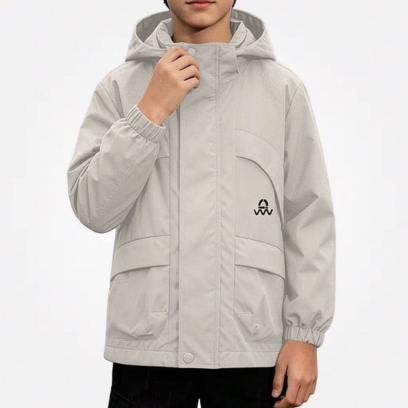 Afuyipoi Kids Hooded Jackets (2-12) Waterproof Zip-Up Lightweight Rain Coat Beige 3T