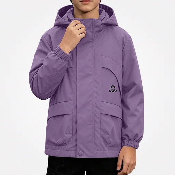 Afuyipoi Kids Hooded Jackets (2-12) Waterproof Zip-Up Lightweight Rain Coat Purple 7