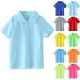 thumbnail image 1 of Afuyipoi Kids School Polo Shirts(3-11), Casual Shorts Sleeve Button T-shirts Solid Color Everyday Tops Hot Pink 8 Years, 1 of 8