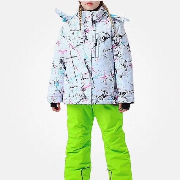 Afuyipoi Kids Ski Suit Set Waterproof Fleece-Lined Jackets and Warm Snow Pants Green 13