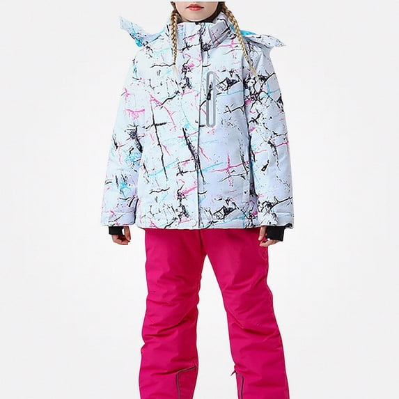 Afuyipoi Kids Ski Suit Set Waterproof Fleece-Lined Jackets and Warm Snow Pants Hot Pink 11